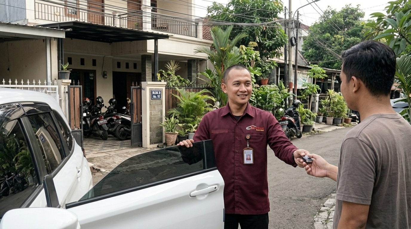 sewa mobil harian Kramat Pela, jemputan di depan rumah