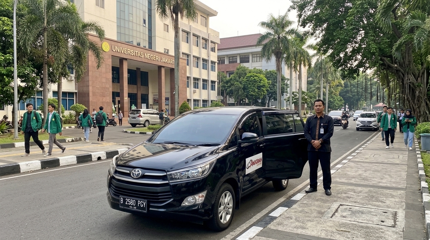 rental mobil Rawamangun dengan sopir profesional di depan UNJ