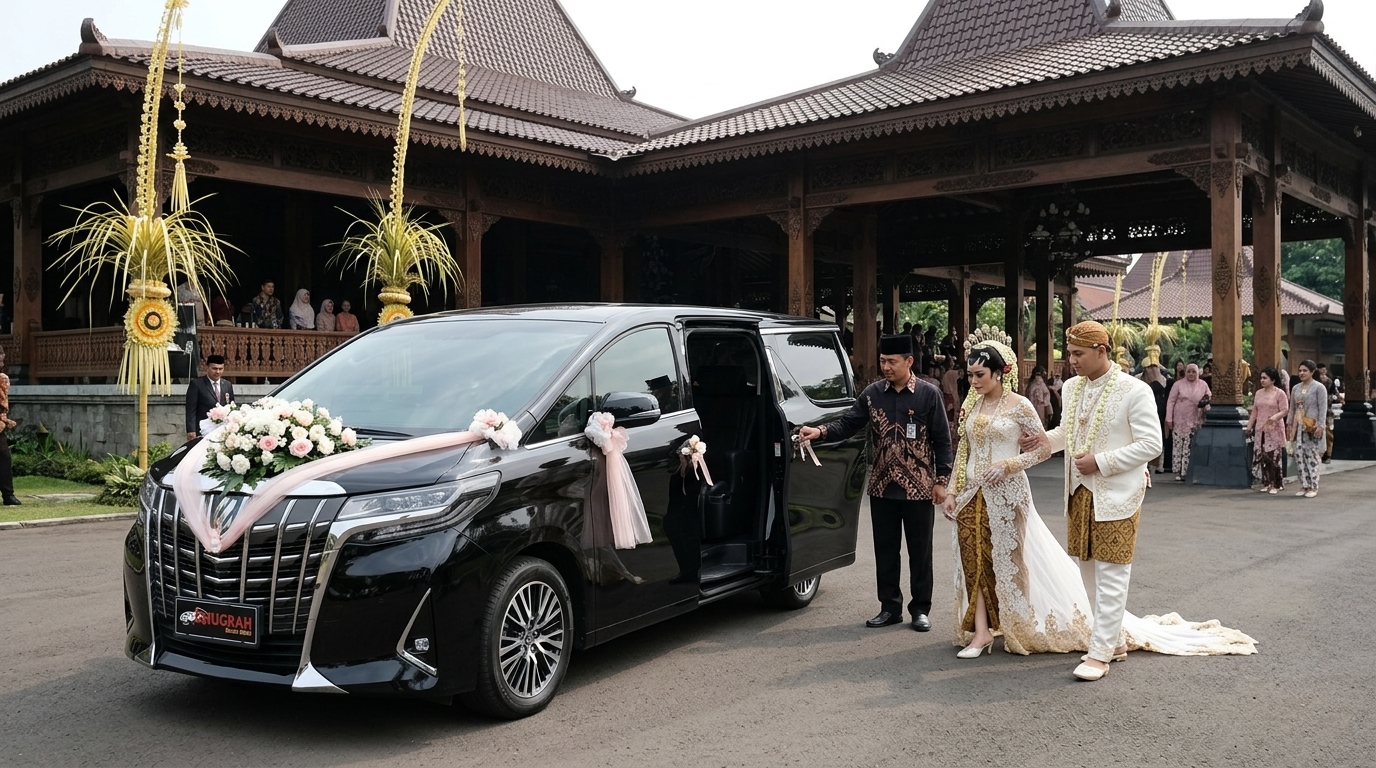 Wedding car Alphard rental mobil Makasar menuju Gedung Sasono Utomo TMII